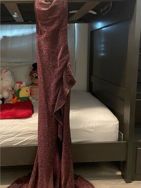 Glamorous Backless Sequin Evening Gown in Deep Burgundy